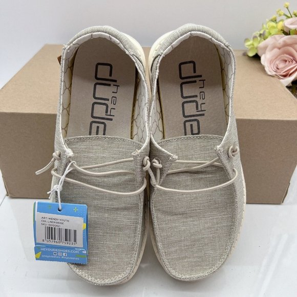 Hey Dude Wendy Linen Beige Slip On Shoe Big Kids/ Boys/ Girls Size EU 29/ US 10 - Picture 6 of 10
